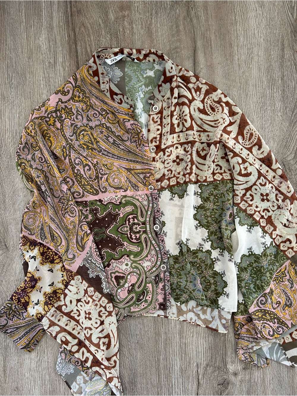 Mixed Paisley & Floral Patchwork Overzised Blouse Button Down Duster Cartigan